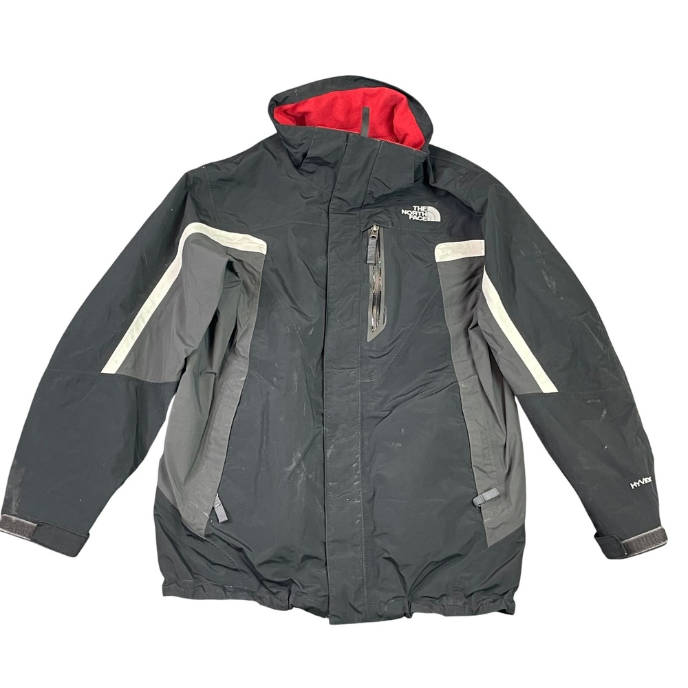 The‎ North Face HyVent Jacket Kids Large Black Grey White Waterproof Hooded Coat